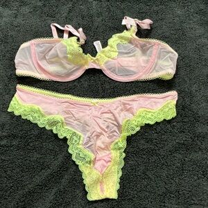 Victoria's Secret Pink and Yellow Lace Bra Set